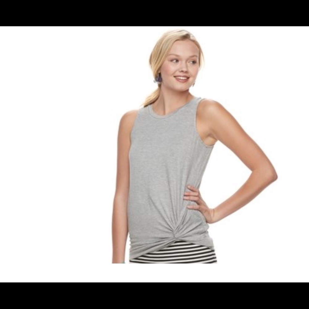 Juniors' Love, Fire Twist Hem Tank grey